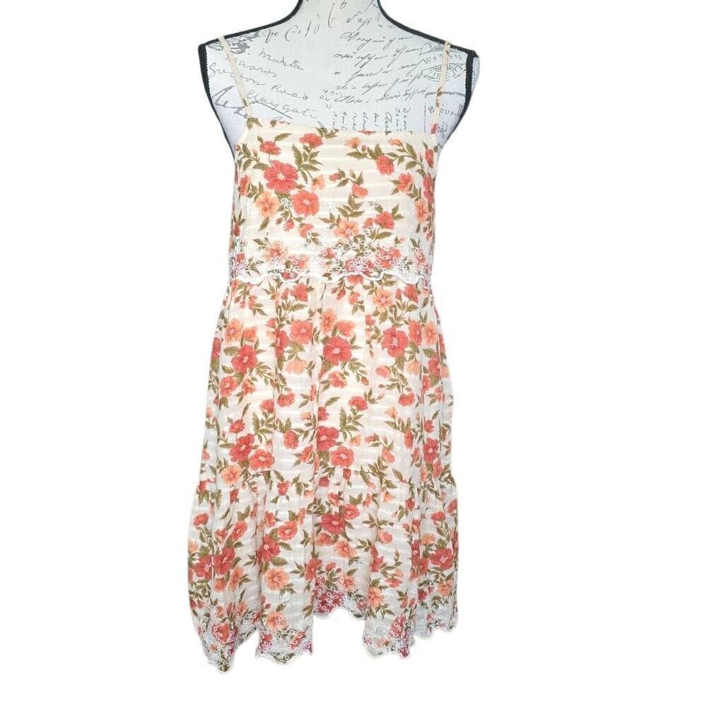 American Eagle Women's Size XS Tan Coral Floral Embroidered Sun Dress